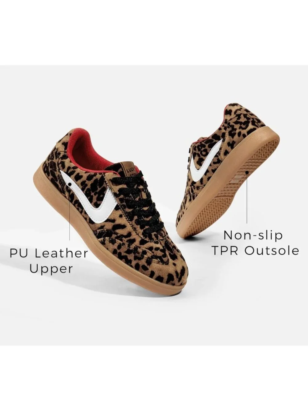Women's Leopard Classic Fashion Casual Skate No Slip Lace Up Walking Sneakers
